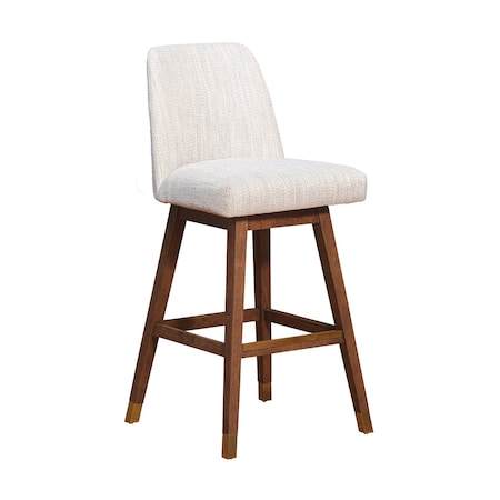 Armen Living Amalie Swivel Bar Stool in Brown Oak Wood Finish with Beige Fabric 840254332089